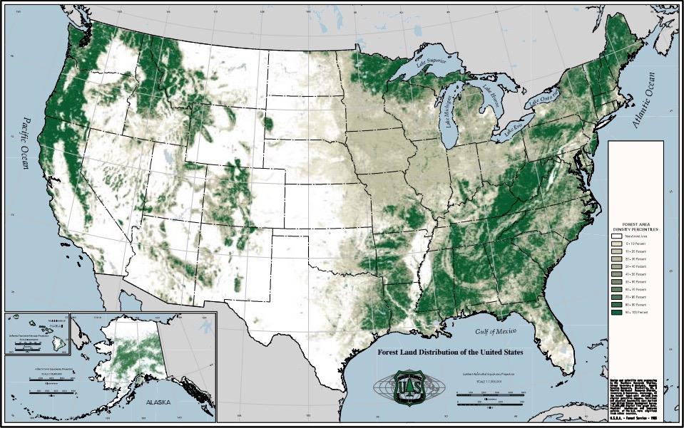美國(guó)的森林密度水平