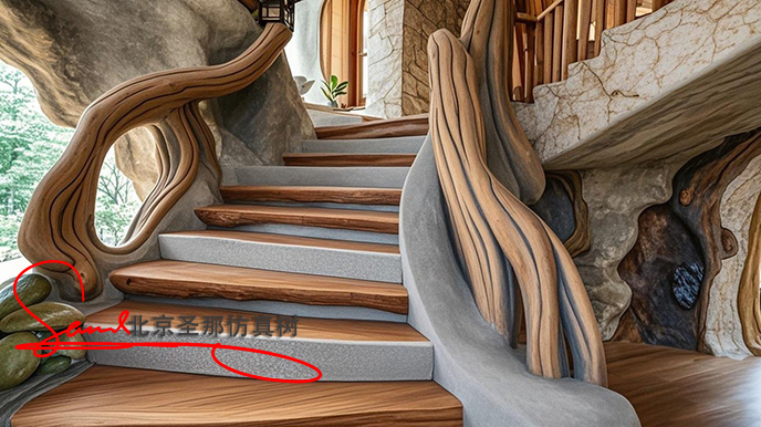 水泥仿木臺階